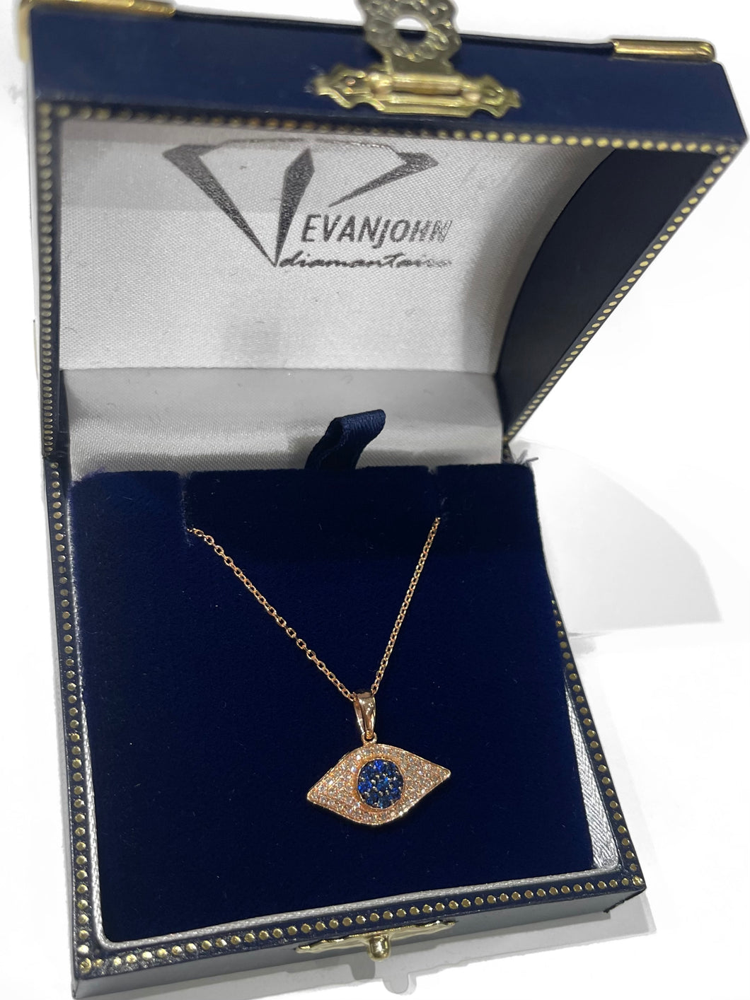 Evil Eye Rose Gold Diamond and Sapphire Pendant