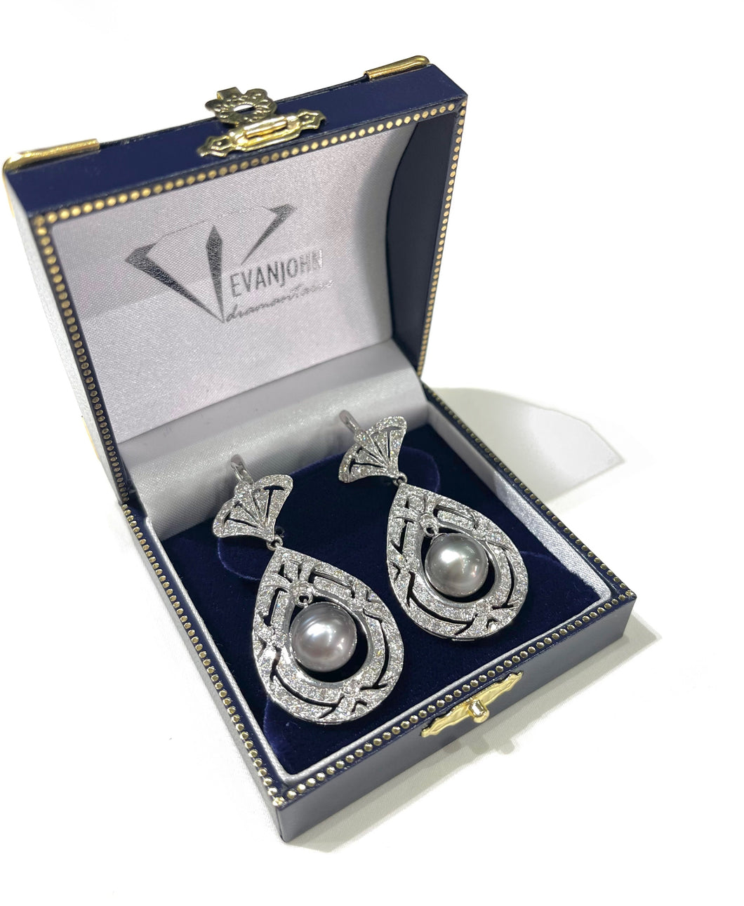 Gray Pearl Diamond Earrings