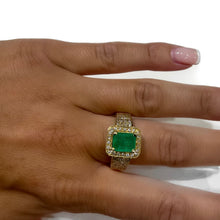 Load image into Gallery viewer, Emerald 2 Ctw Yellow Gold Pave Ring
