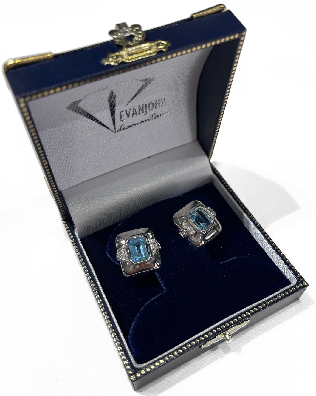 Blue Topaz and Diamond Square Earrings