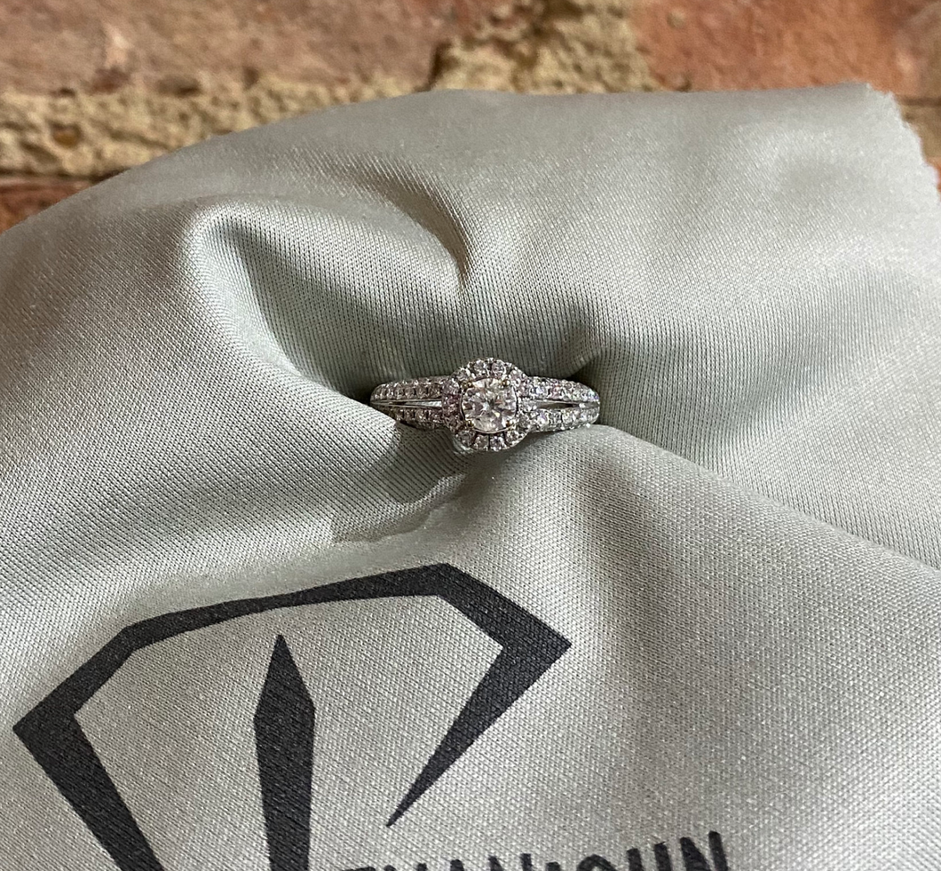 Round Diamond Halo Split Shank Ring